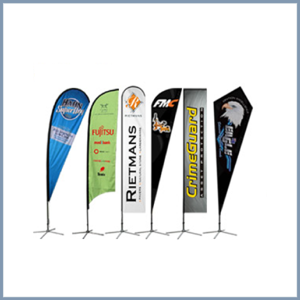 promotional flags banner printing flex display LED signage signboard advertising marketing post stand